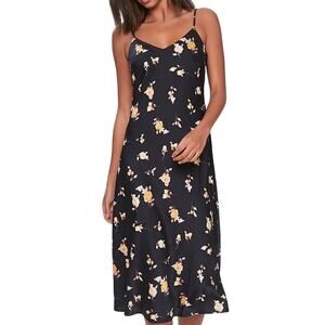 Forever 21 Satin Slip Dress Women XS Floral Midi Adjustable Romantic Euro Summer